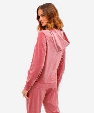 jaqueta de plush com capuz esportiva ace rosa