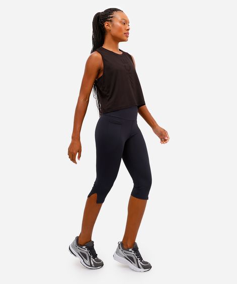 calça corsário feminina esportiva com fendas e bolsos preta