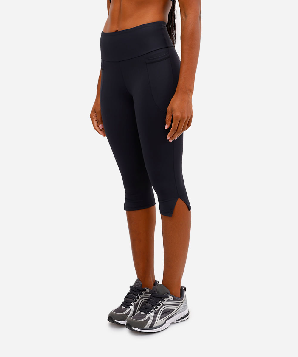 calça corsário feminina esportiva com fendas e bolsos preta