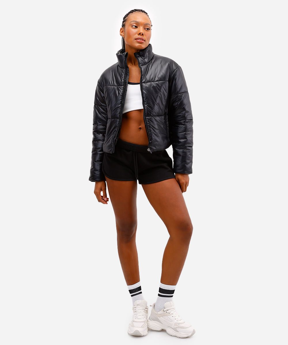 jaqueta puffer feminina esportiva preta