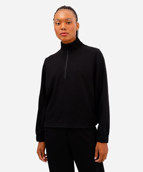 blusão feminino esportivo gola alta com zíper preto