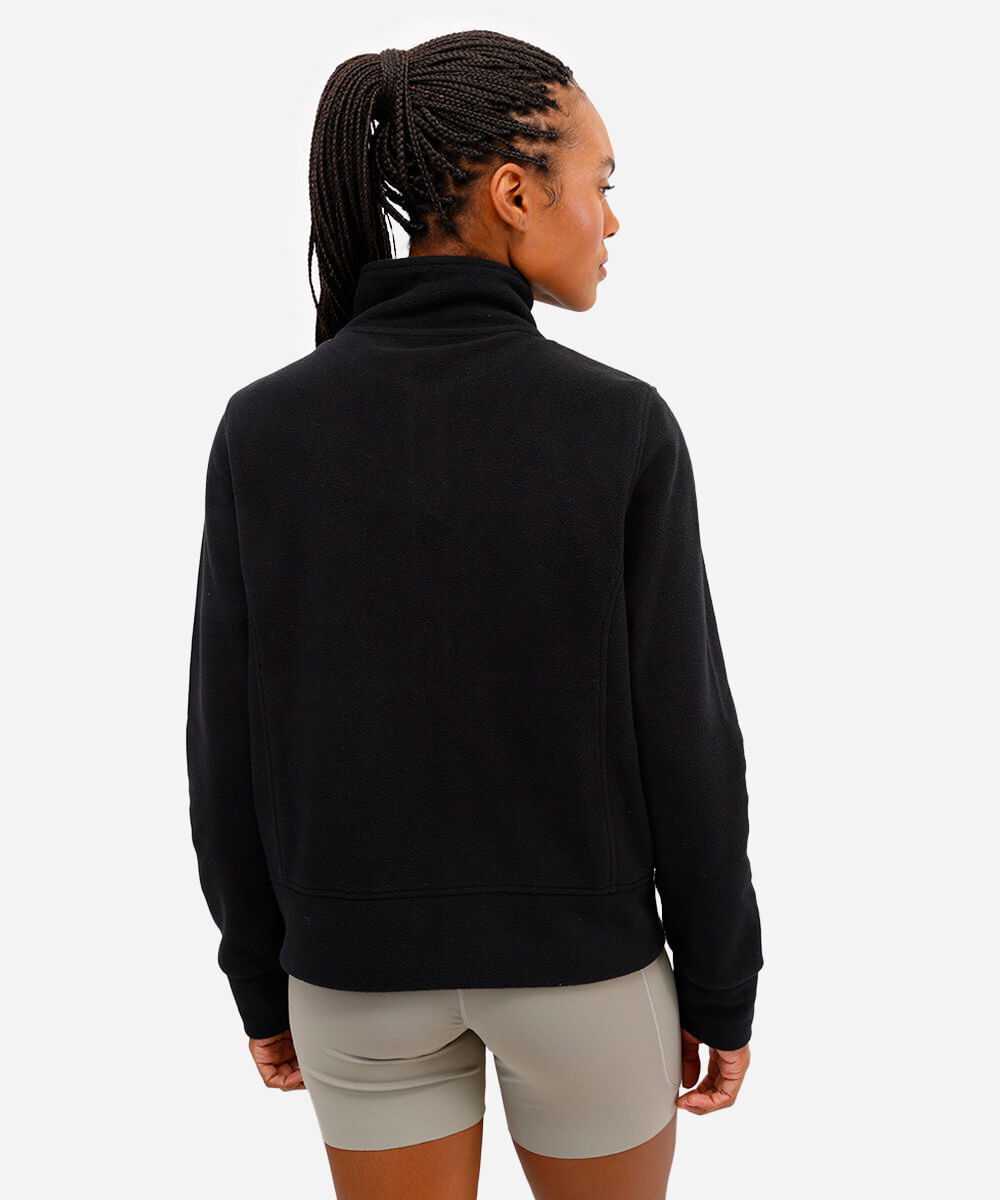 jaqueta de fleece gola alta esportiva preto