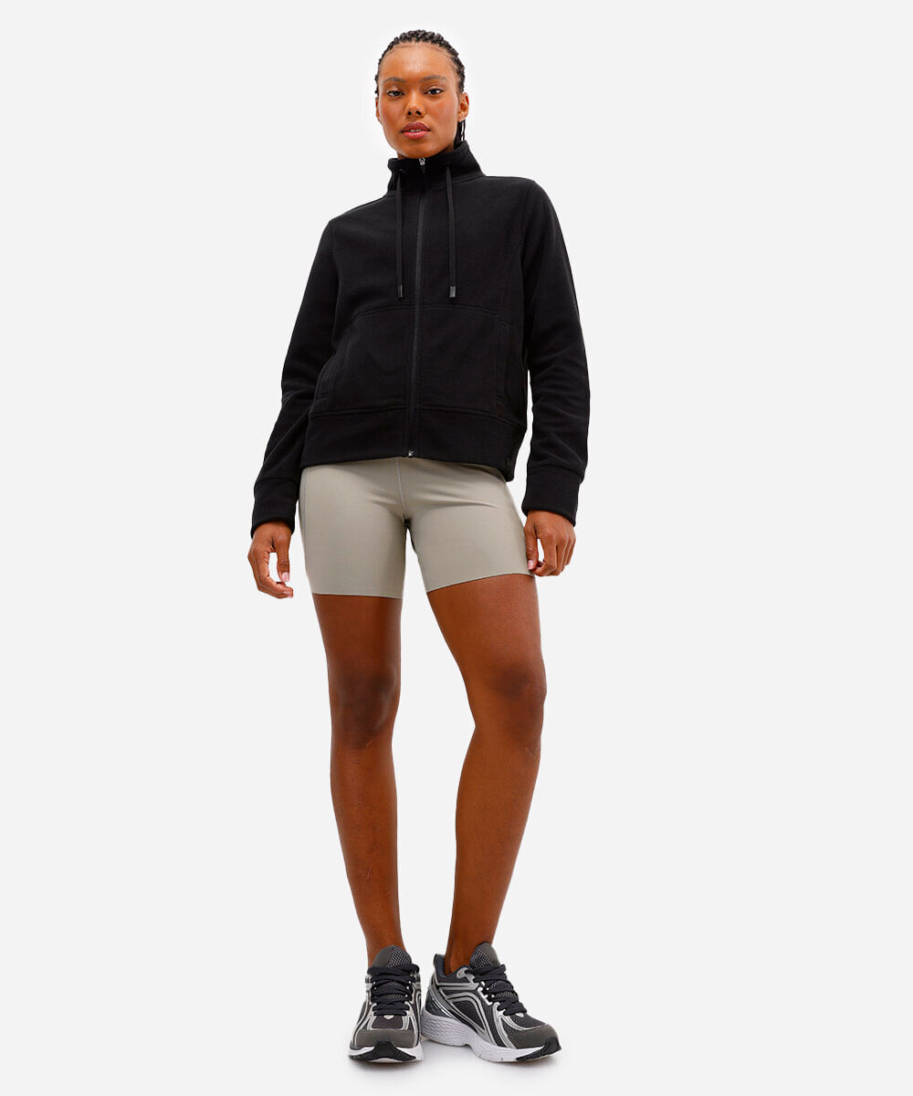 jaqueta de fleece gola alta esportiva preto