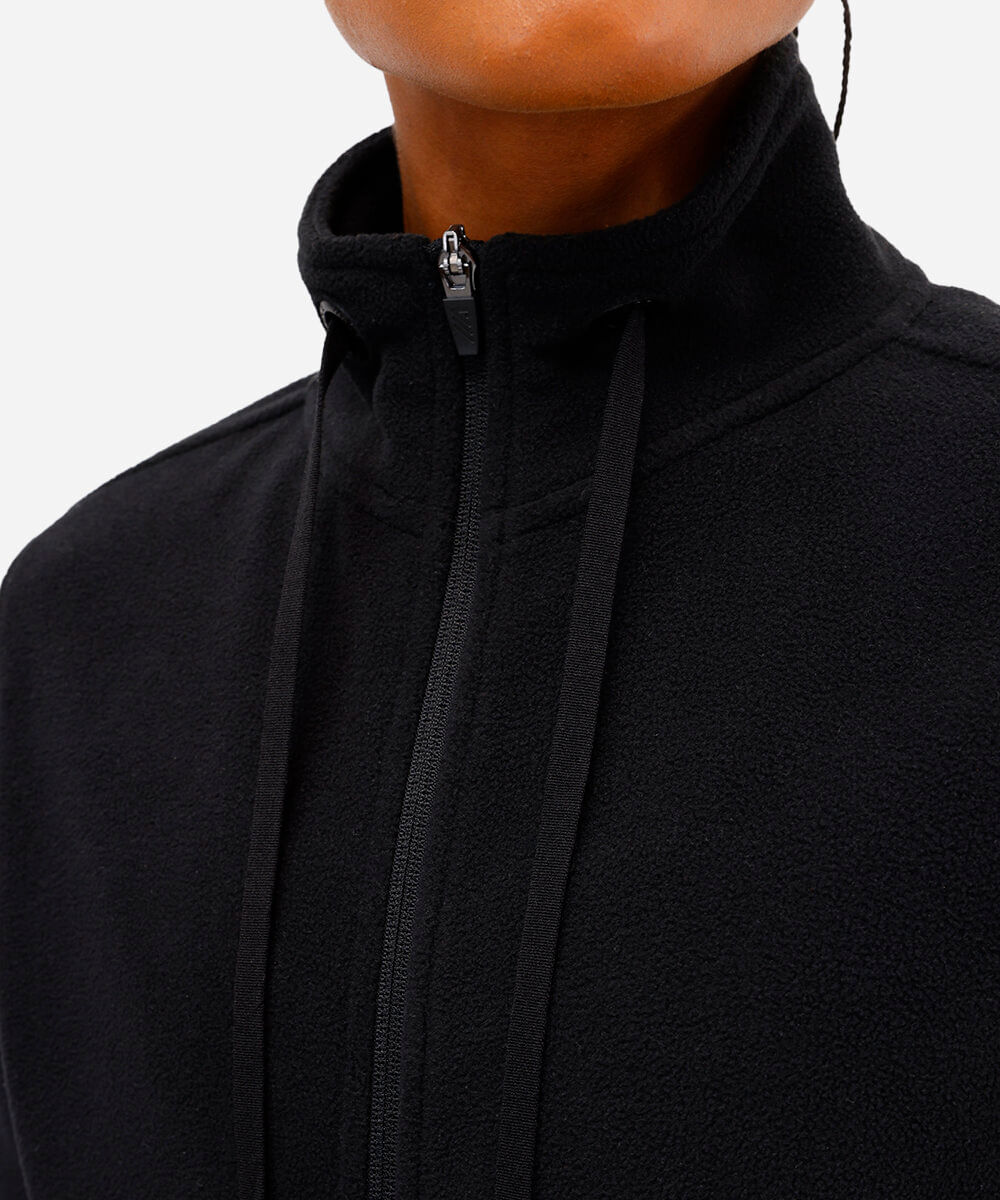 jaqueta de fleece gola alta esportiva preto