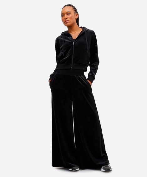 calça wide leg feminina plush esportiva ace preta