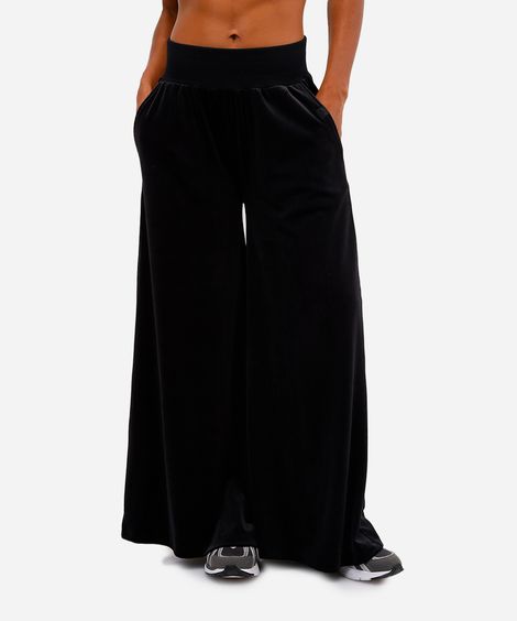 calça wide leg feminina plush esportiva ace preta