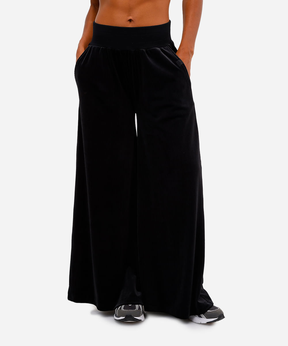calça wide leg feminina plush esportiva preta
