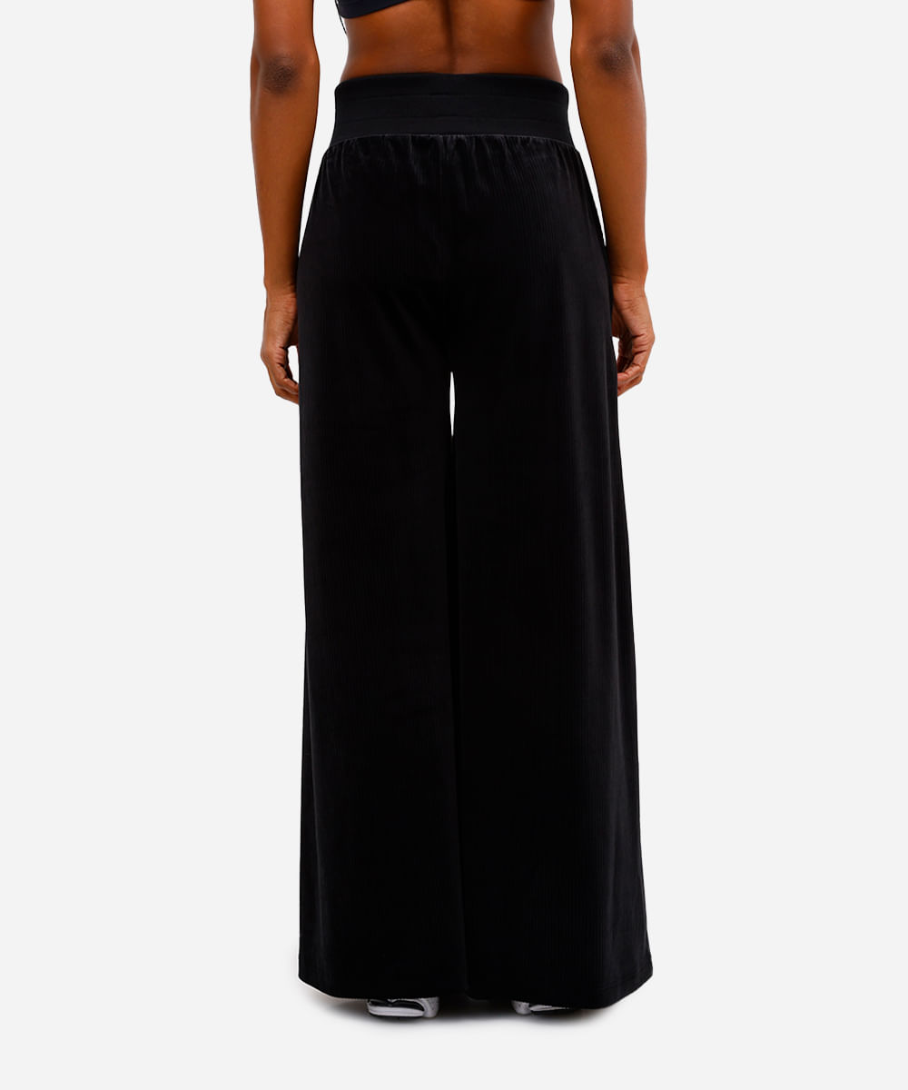 calça wide leg feminina plush esportiva preta