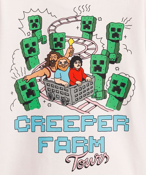camiseta de algodão infantil creeper farm tours minecraft off white