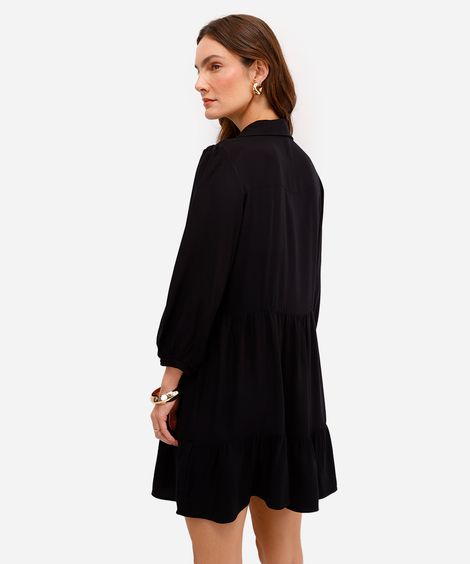 vestido chemise midi de viscose manga bufante preto
