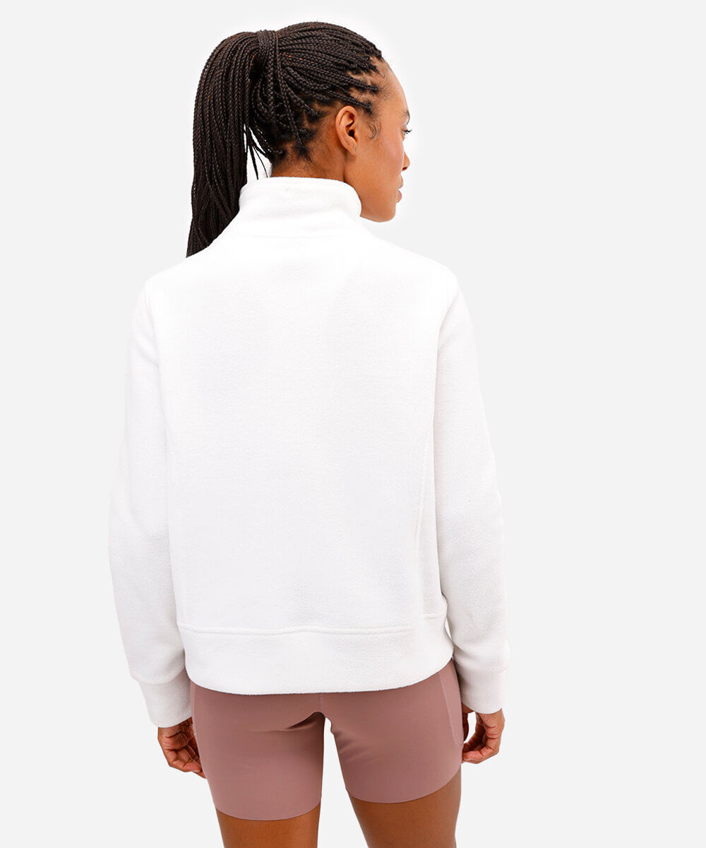 jaqueta de fleece gola alta esportiva branco