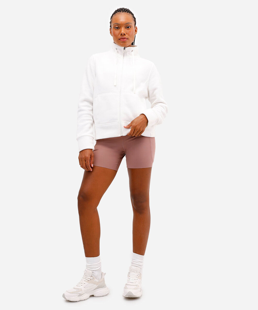 jaqueta de fleece gola alta esportiva branco