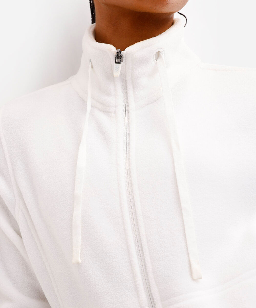 jaqueta de fleece gola alta esportiva branco