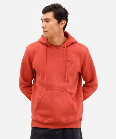 blusão masculino de moletom com capuz e bordado laranja