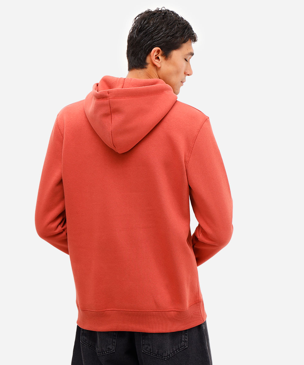 blusão masculino de moletom com capuz e bordado laranja