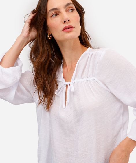 bata feminina com viscose manga longa texturizada off white
