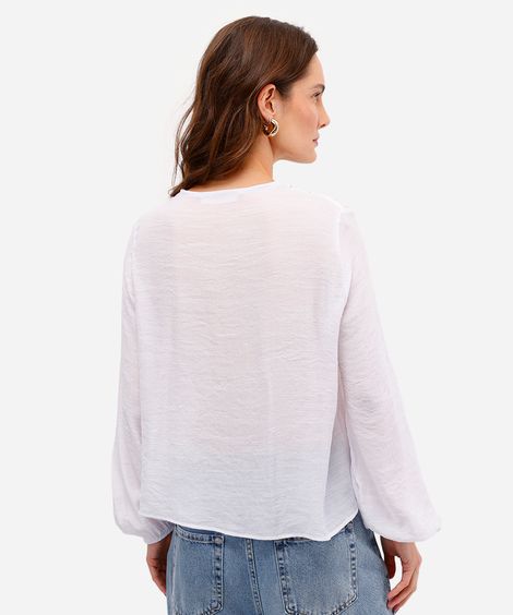 bata feminina com viscose manga longa texturizada off white