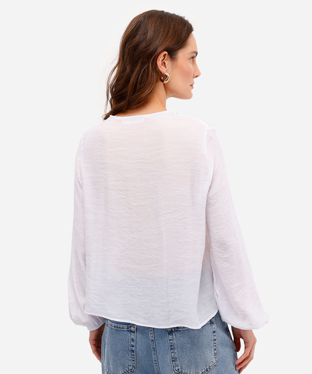 bata feminina com viscose manga longa texturizada off white