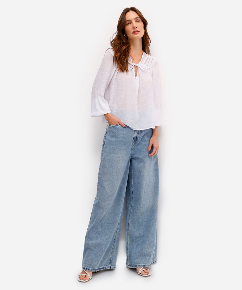 bata feminina com viscose manga longa texturizada off white