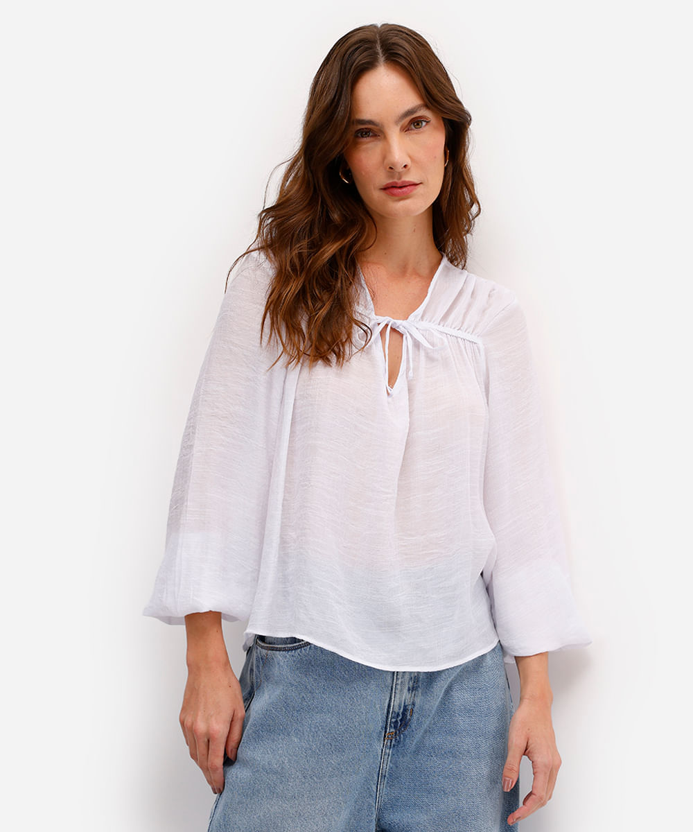 bata feminina com viscose manga longa texturizada off white