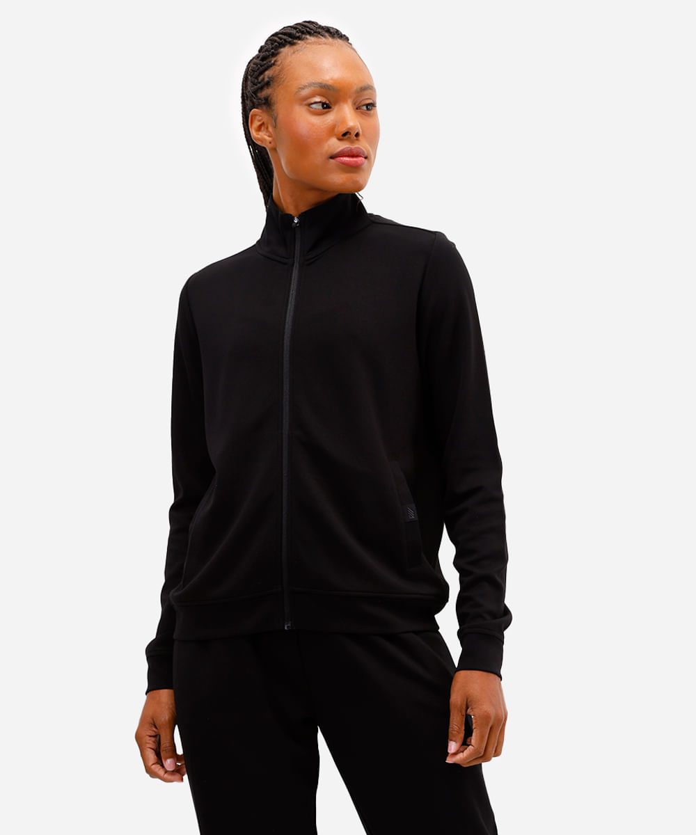 jaqueta feminina esportiva com viscose preta