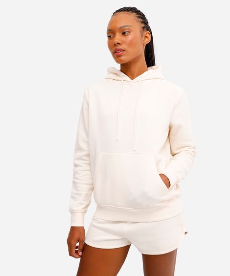 blusa feminina de moletom com capuz e bolso off white