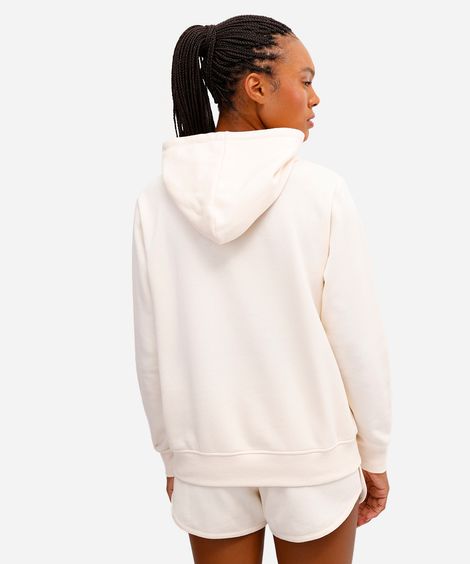 blusa feminina de moletom com capuz e bolso off white