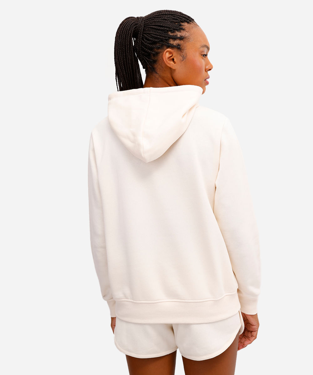 blusa feminina de moletom com capuz e bolso off white