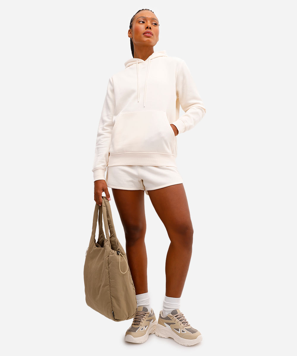 blusa feminina de moletom com capuz e bolso off white