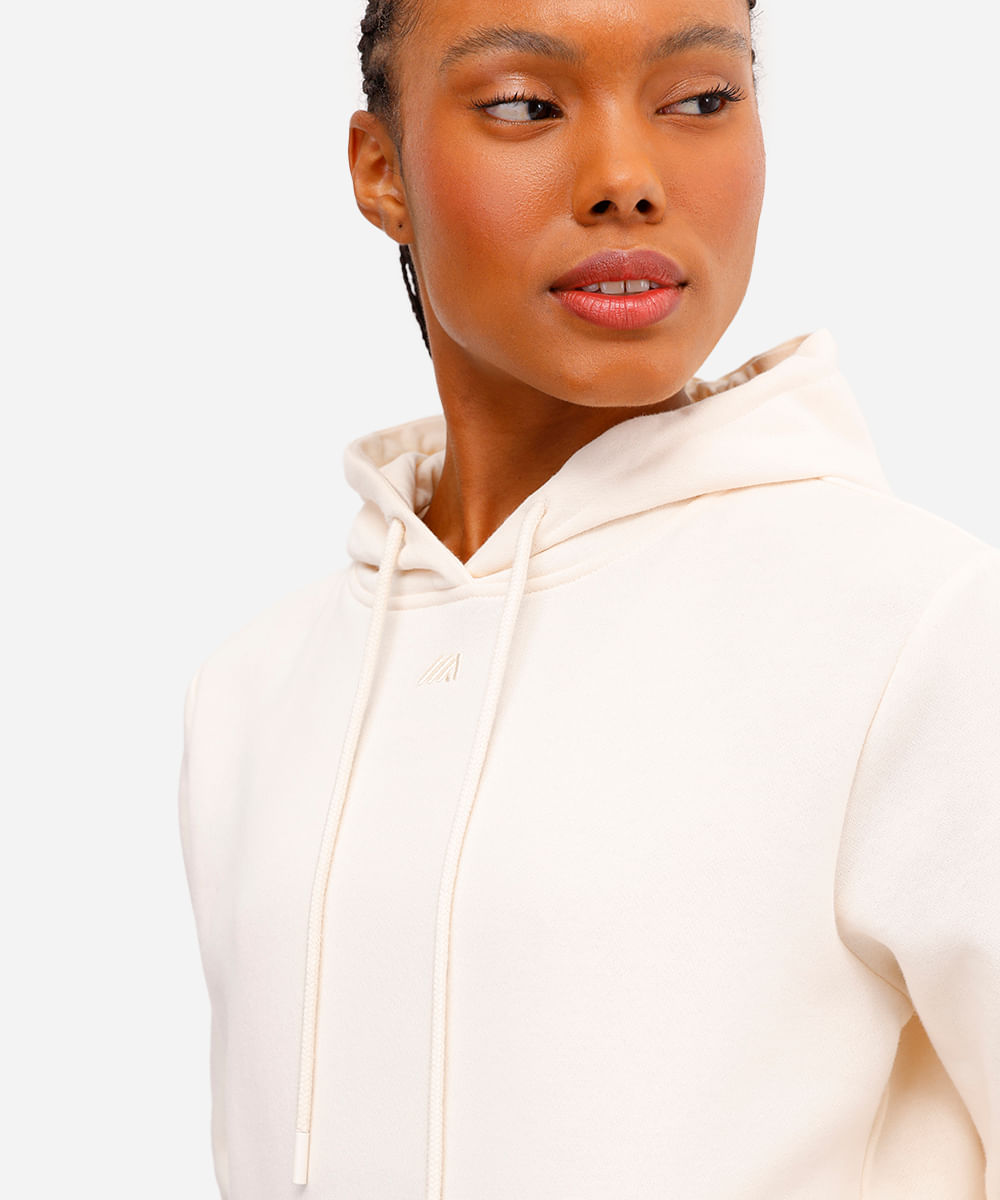 blusa feminina de moletom com capuz e bolso off white