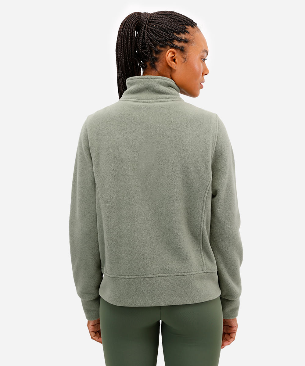 jaqueta feminina de fleece gola alta esportiva verde