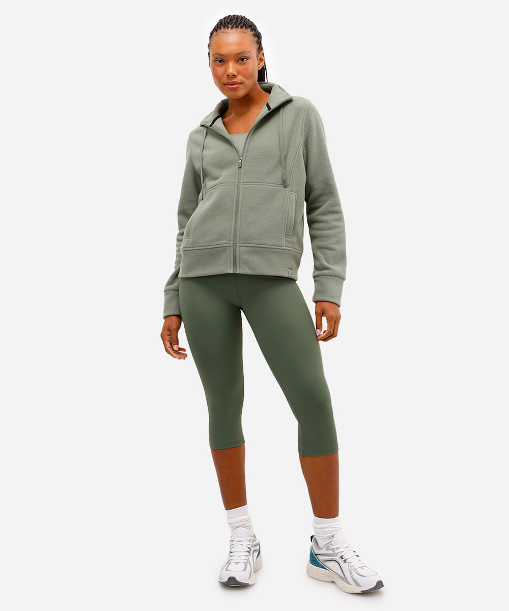jaqueta feminina de fleece gola alta esportiva verde