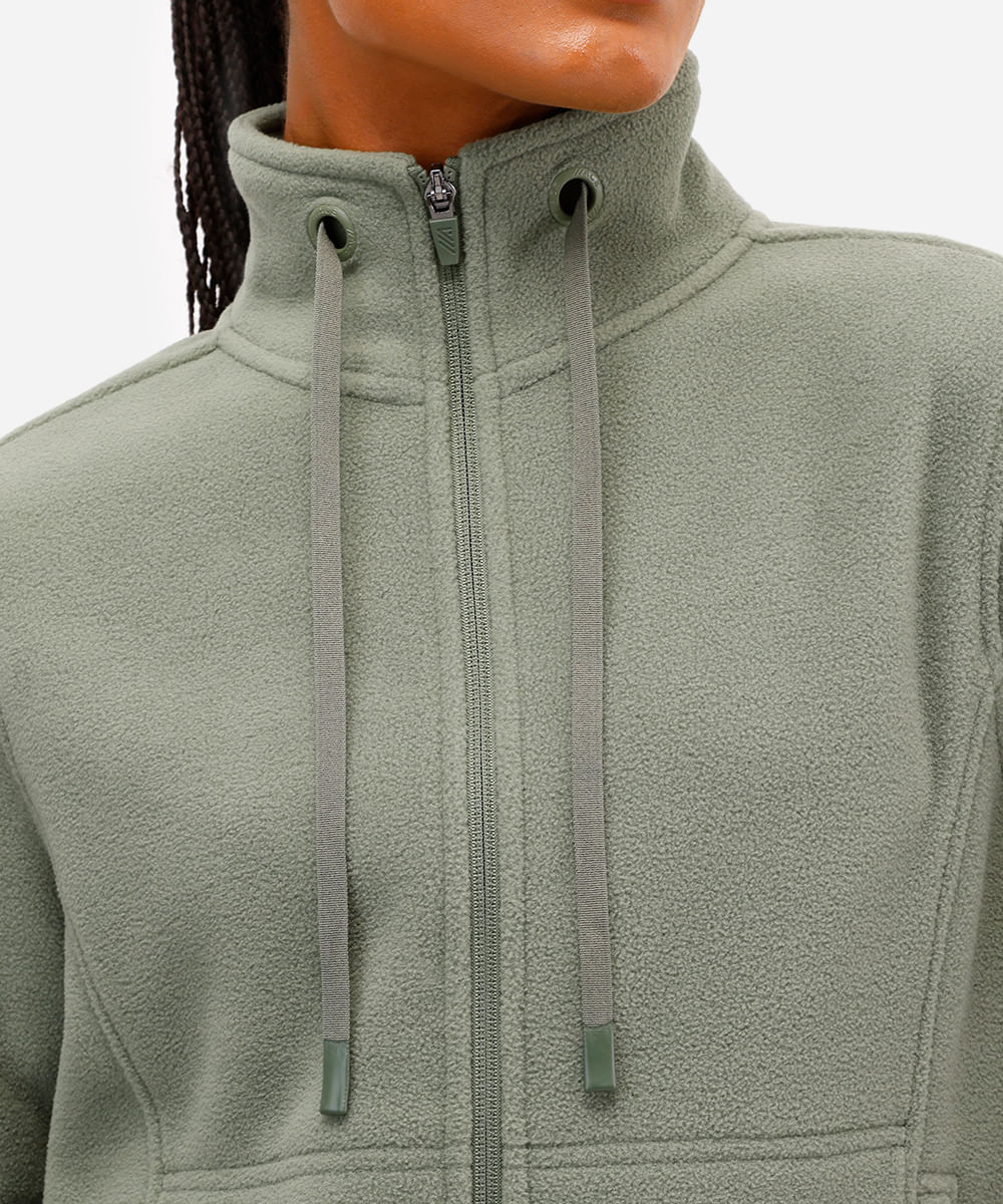 jaqueta feminina de fleece gola alta esportiva verde