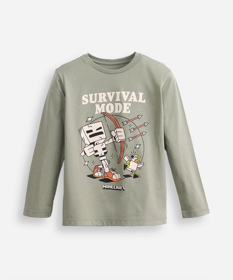 blusa infantil manga longa survival mode minecraft verde