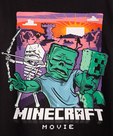 blusa de algodão infantil manga longa minecraft preta
