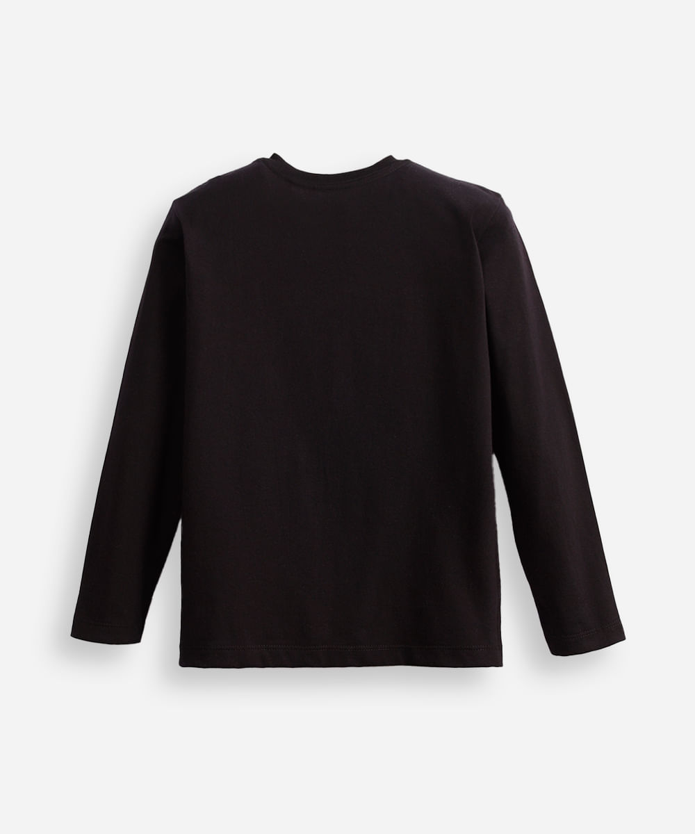 blusa de algodão infantil manga longa minecraft preta