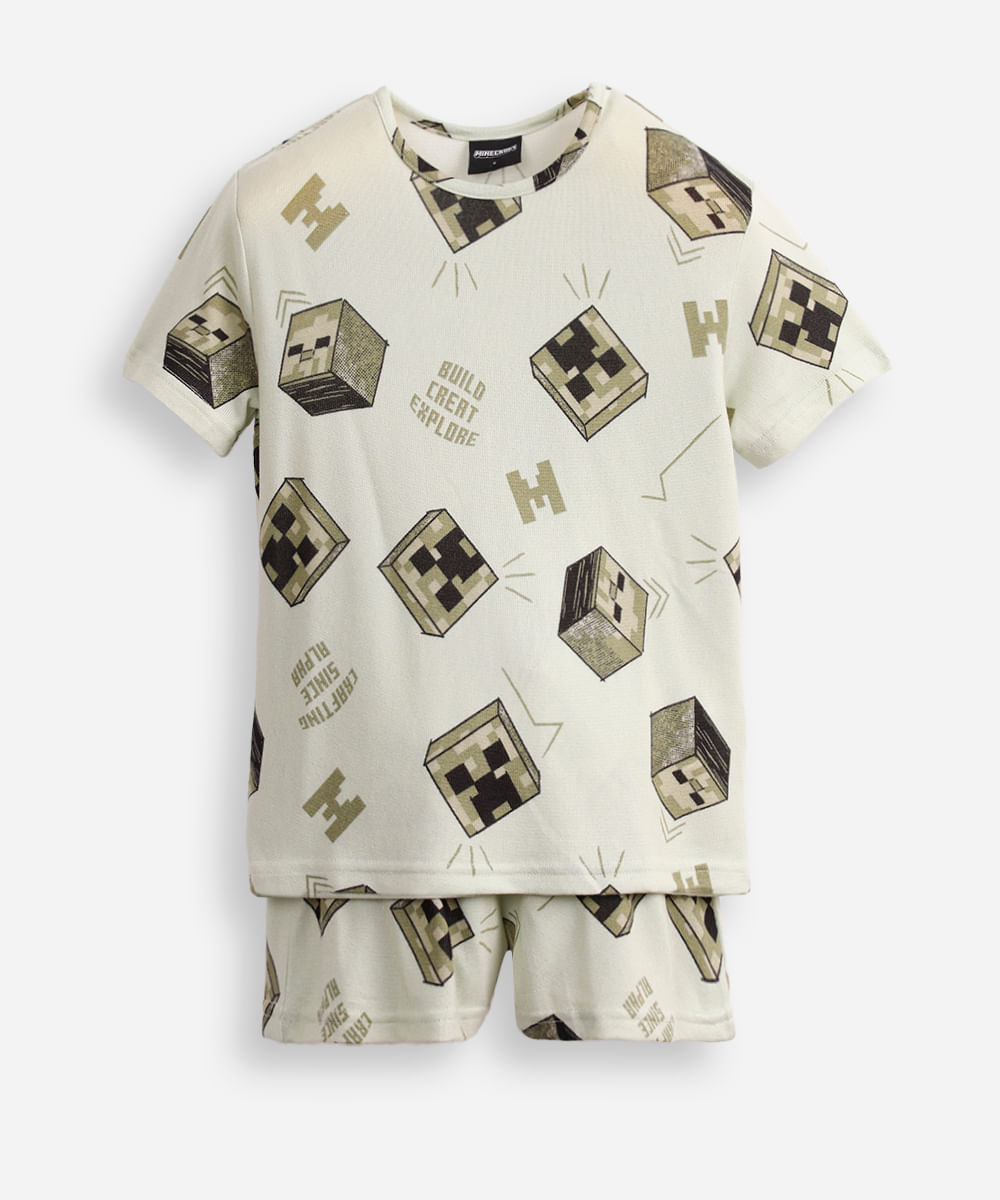 pijama curto infantil minecraft verde