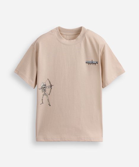 camiseta oversized infantil de algodão minecraft bege
