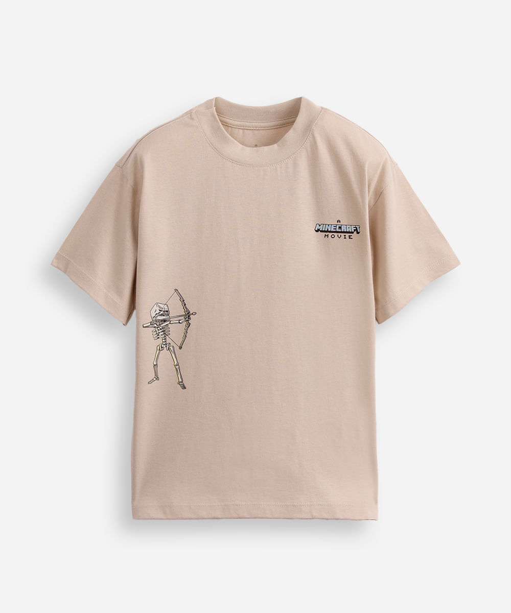 camiseta oversized infantil de algodão minecraft bege