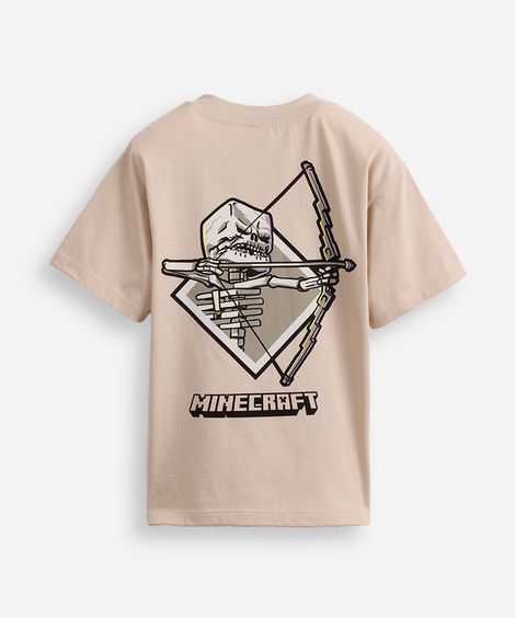 camiseta oversized infantil de algodão minecraft bege
