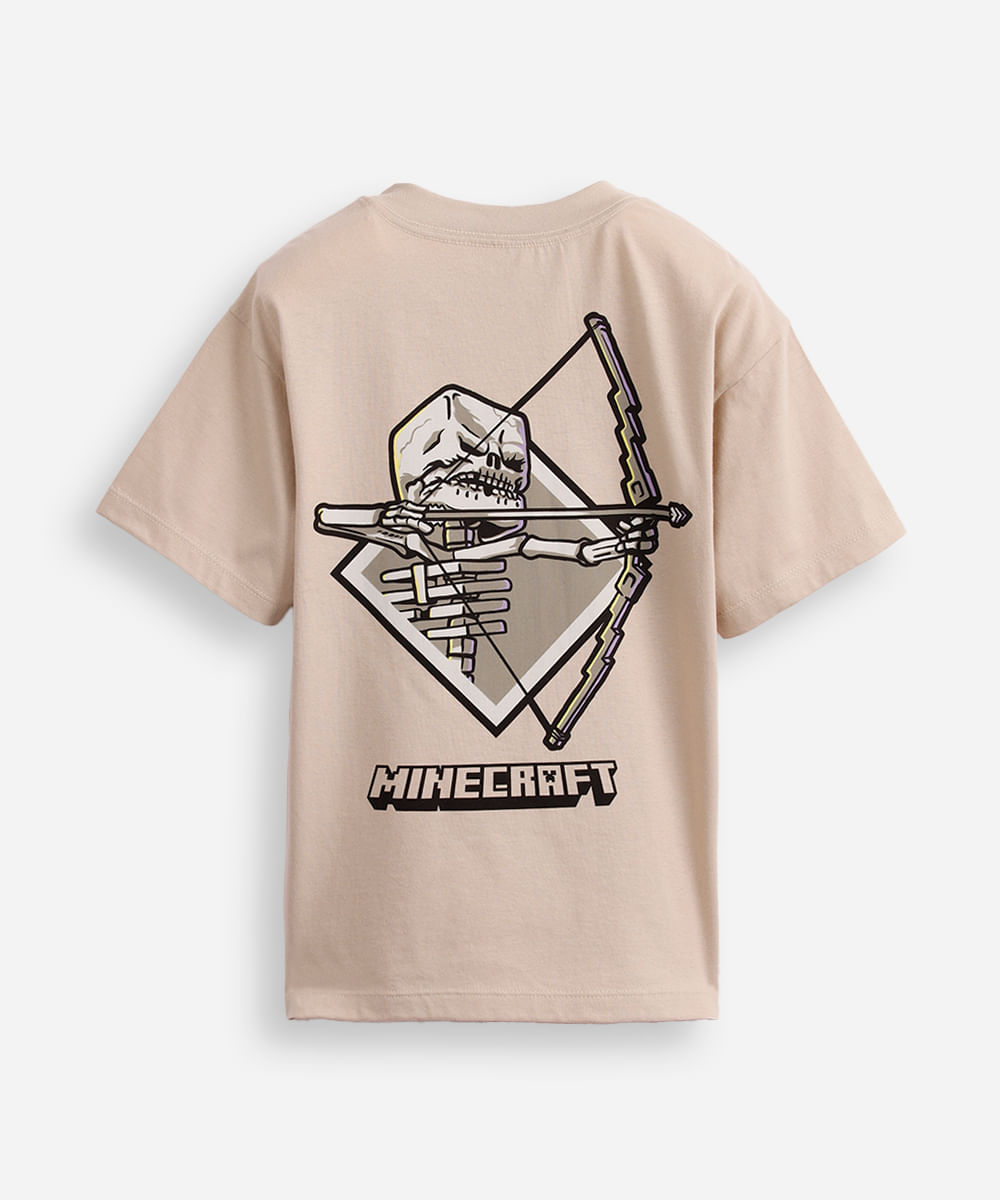 camiseta oversized infantil de algodão minecraft bege