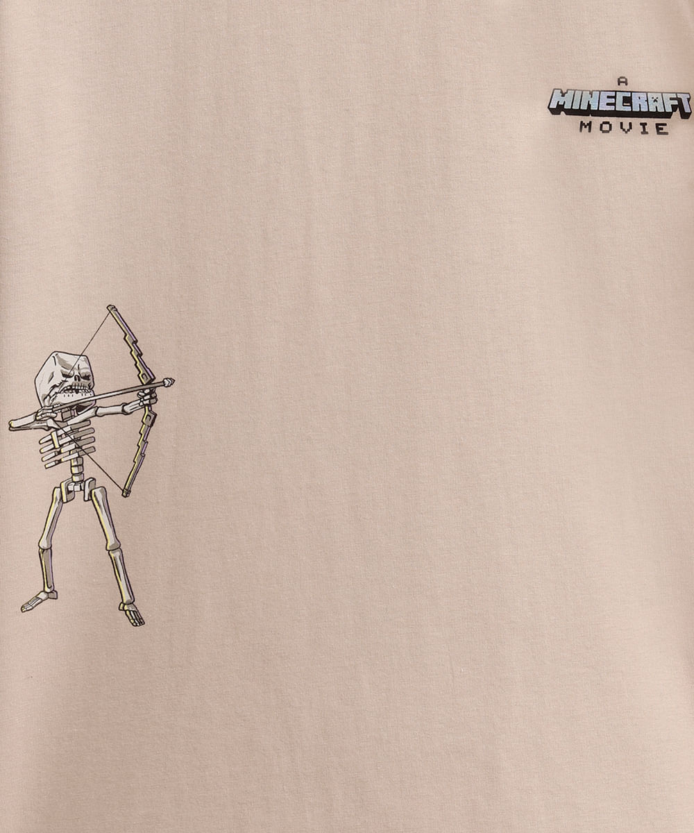 camiseta oversized infantil de algodão minecraft bege