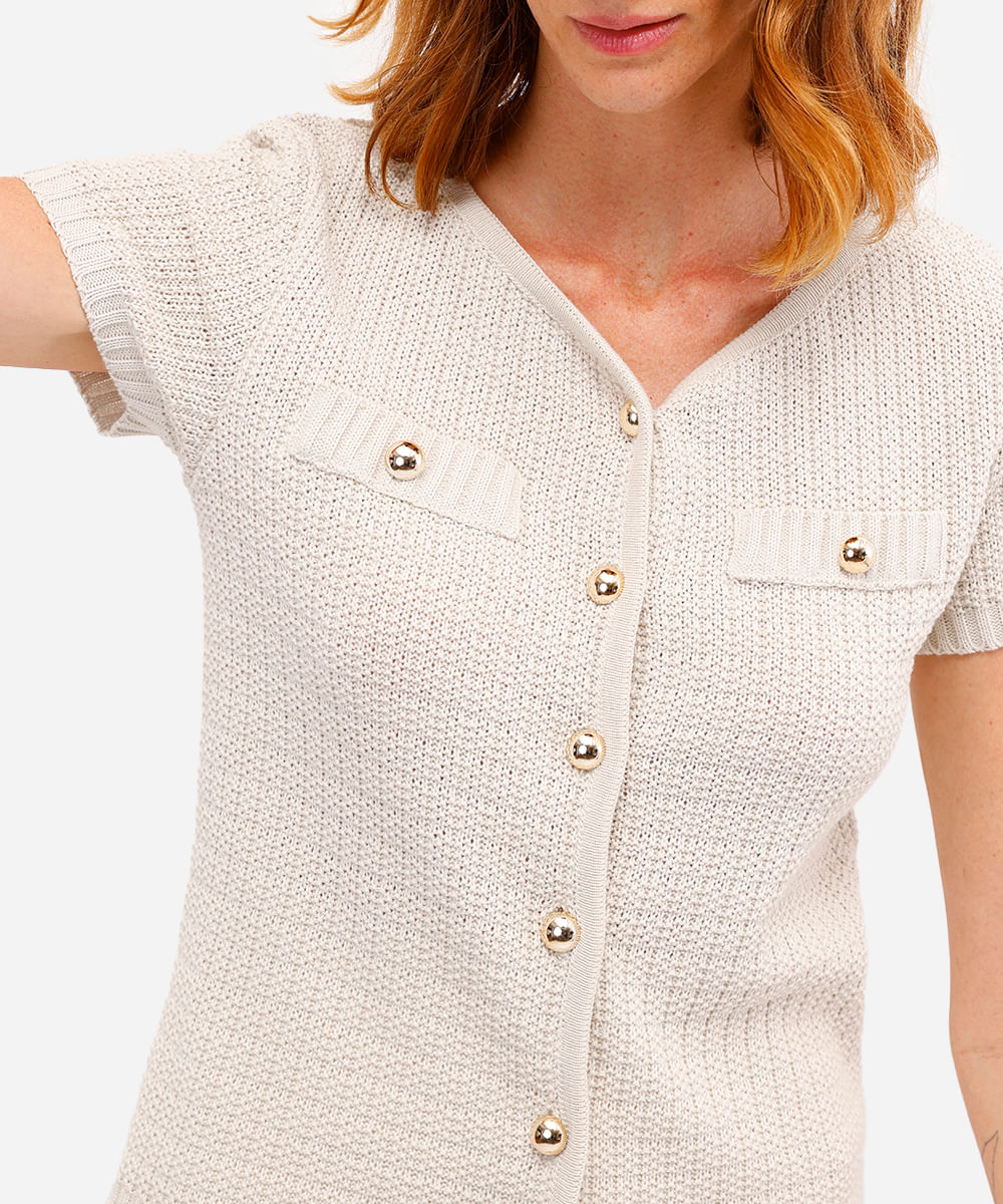 blusa feminina de tricot manga curta bege