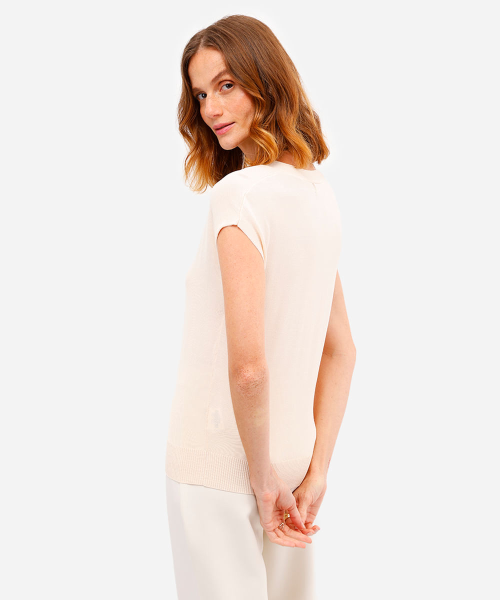 blusa muscle tee feminina de tricot decote v bege