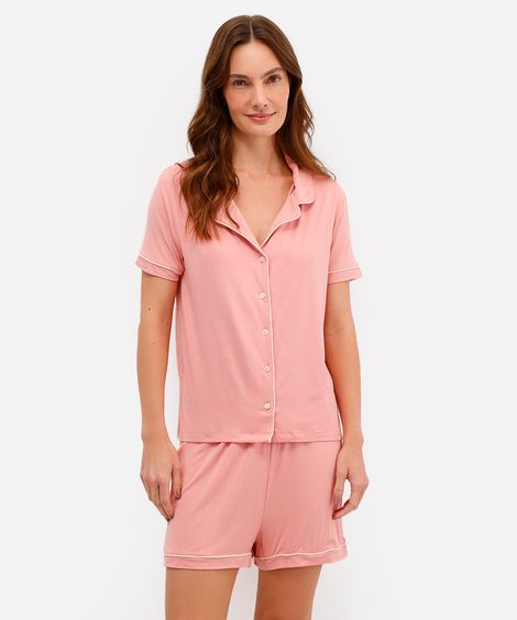 pijama americano de viscose curto rosa