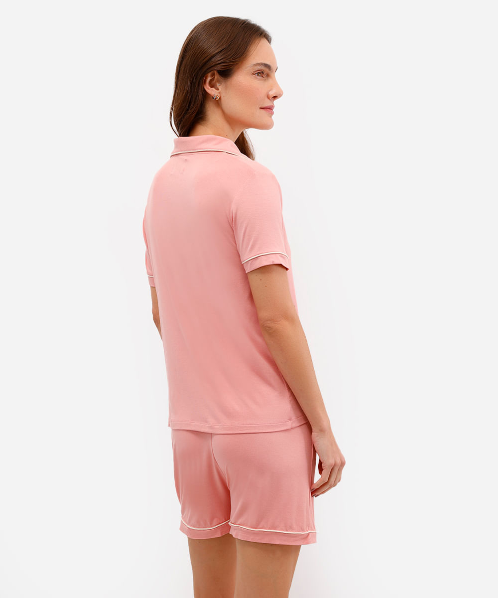 pijama americano de viscose curto rosa