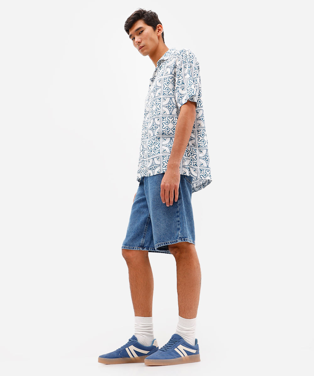 bermuda baggy masculina jeans azul