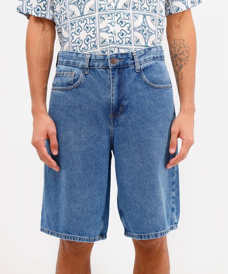 bermuda baggy masculina jeans azul