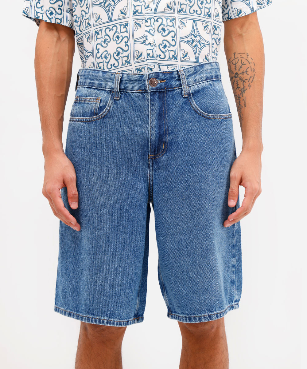 bermuda baggy masculina jeans azul