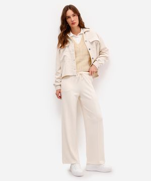 calça jogger básica feminina com nervura bege